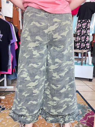 Camo Ruffle Denim Pants