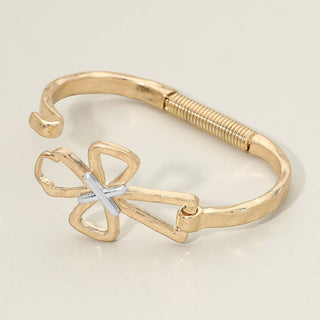 Hammered Open Two Tone Cross Hinged Bangle Bracelet