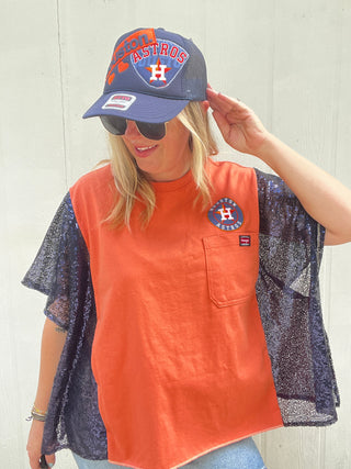 HTOWN Baseball Reworked Sequin Poncho Top