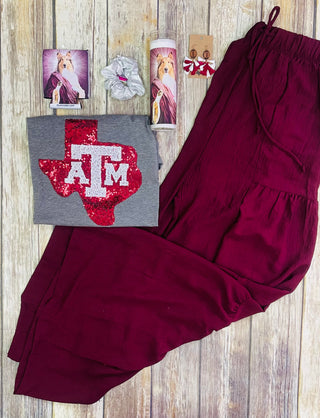 Boho Flowy Tiered Pants [Maroon]