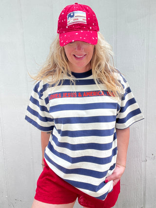 Loves Jesus & America, Too Striped Tee