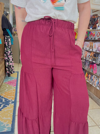 Boho Flowy Tiered Pants [Maroon]