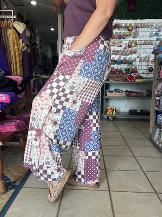 Patchwork Floral Wide-Leg Pants