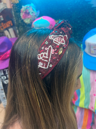 Game Day Beaded Headband [Maroon]