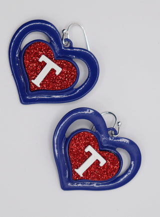 Texas Baseball Heart Dangle Earrings