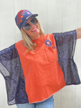HTOWN Baseball Reworked Sequin Poncho Top