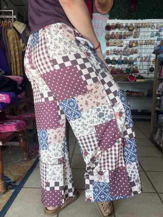 Patchwork Floral Wide-Leg Pants