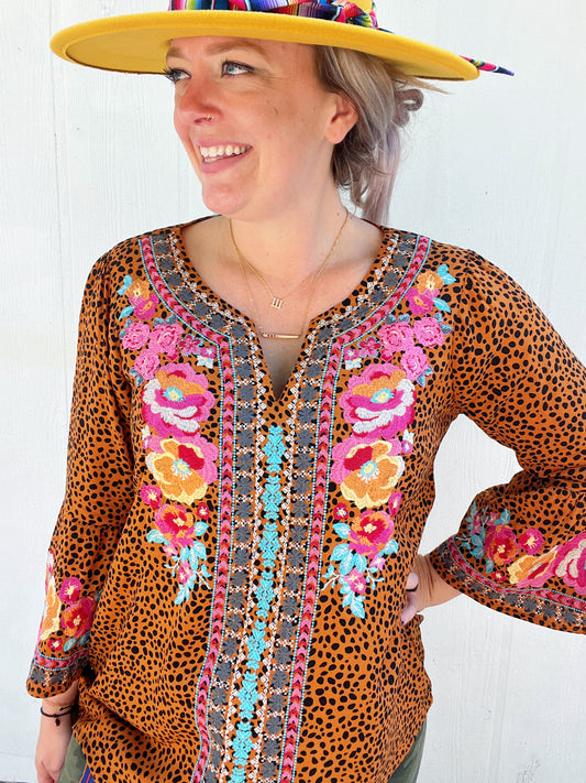Wild Embroidered Bell Sleeve Top [All Sizes]