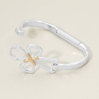 Hammered Open Two Tone Cross Hinged Bangle Bracelet