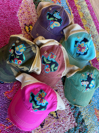 Black Seed Floral Dirty Trucker Hat