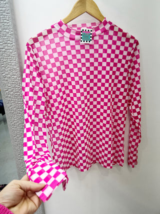 Checkered Cutie Mesh Top [Pink]