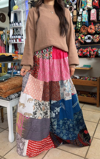 Boho Gypsy Patchwork Maxi Skirt