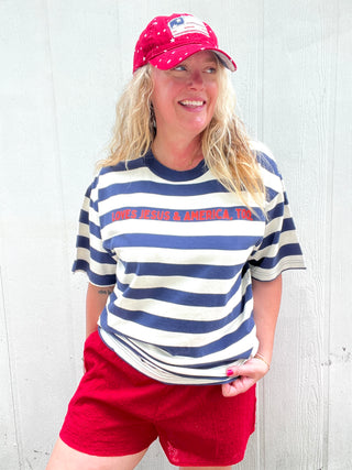Loves Jesus & America, Too Striped Tee