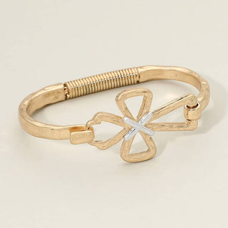 Hammered Open Two Tone Cross Hinged Bangle Bracelet