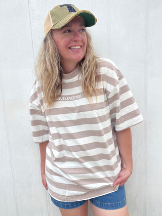 Last Call | XL | He Loves You Striped Tee