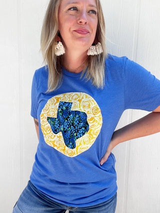 Bluebonnet Yellow Rose Crew Tee