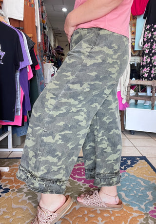 Camo Ruffle Denim Pants