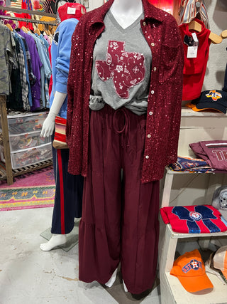 Boho Flowy Tiered Pants [Maroon]