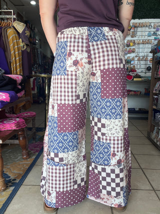 Patchwork Floral Wide-Leg Pants