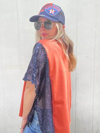 HTOWN Baseball Reworked Sequin Poncho Top