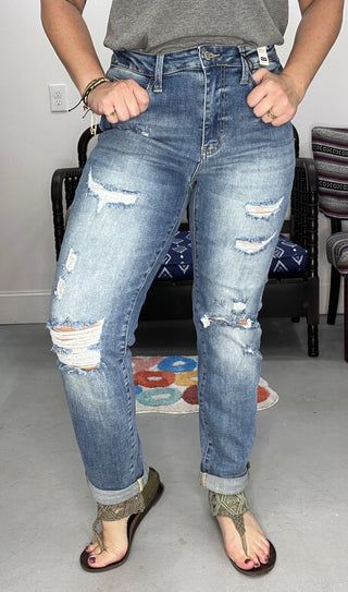 Distressed Cuffed Boyfriend Jeans