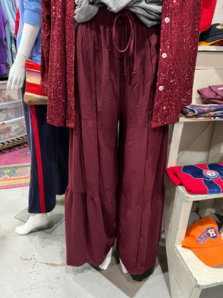 Boho Flowy Tiered Pants [Maroon]