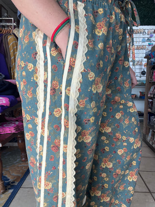 Vintage Garden Floral Wide Leg Pants