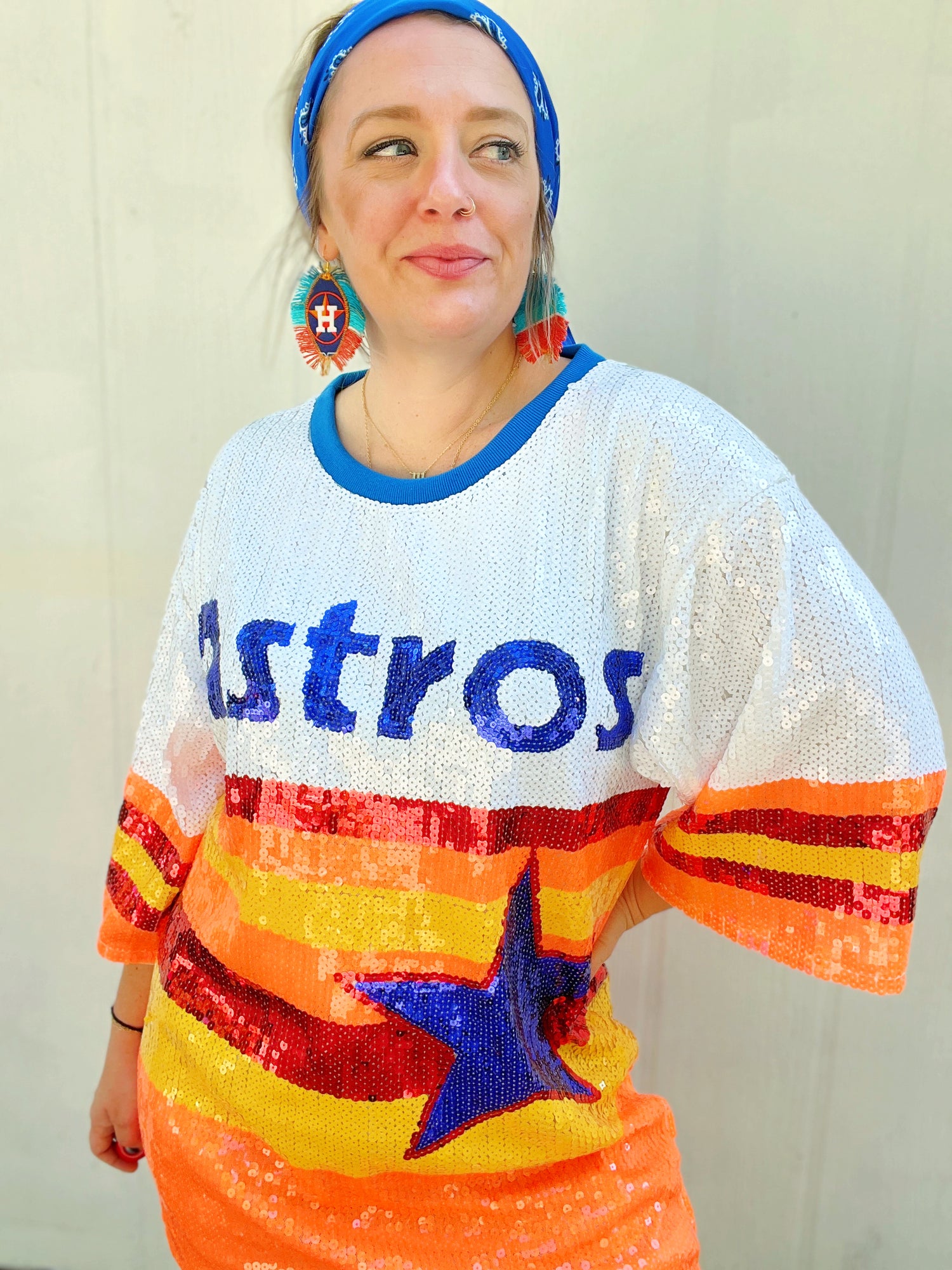 ASTROS SEQUINS ONE SIZE OVERSIZE TOP - BLUE