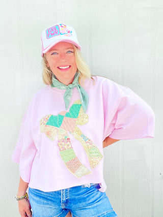 *True Treasure* Quilted Bow Cropped Pullover