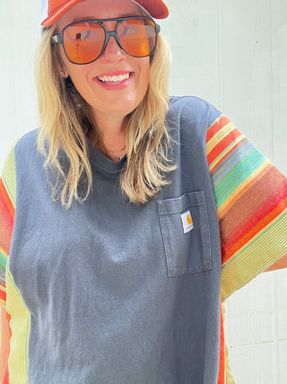 *True Treasure* Carhartt Reworked Rio Poncho Top [Blue]