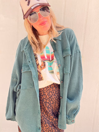 The Cloud Waffle Knit Shacket [Forest]