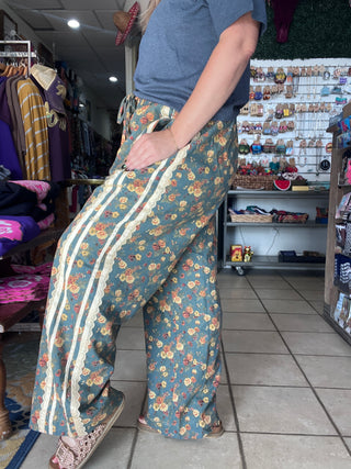 Vintage Garden Floral Wide Leg Pants