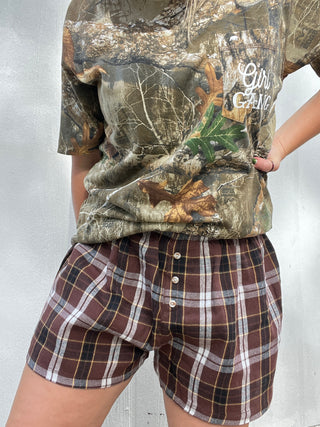 Plaid Perfection Flannel Boxer Shorts [Brown]