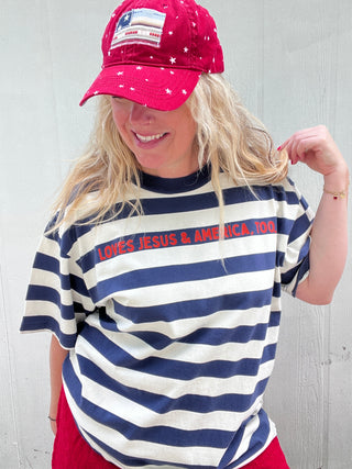 Loves Jesus & America, Too Striped Tee