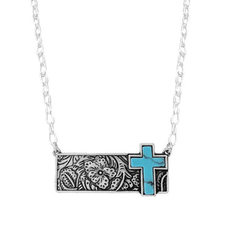 Embossed Floral Cross Necklace