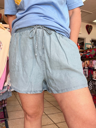 Coastal Breeze Drawstring Shorts [Light Wash]