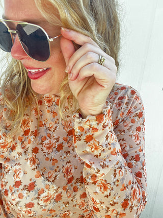 Fall Floral Mesh Top