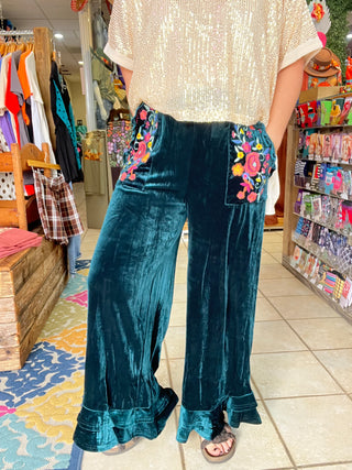 Enchanted Emerald Embroidered Pants