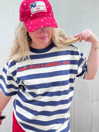 Loves Jesus & America, Too Striped Tee