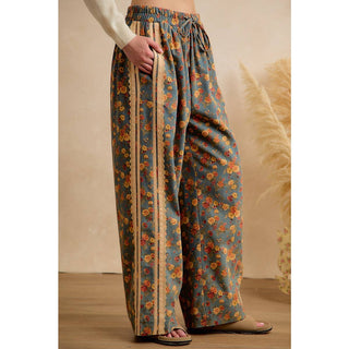 Vintage Garden Floral Wide Leg Pants