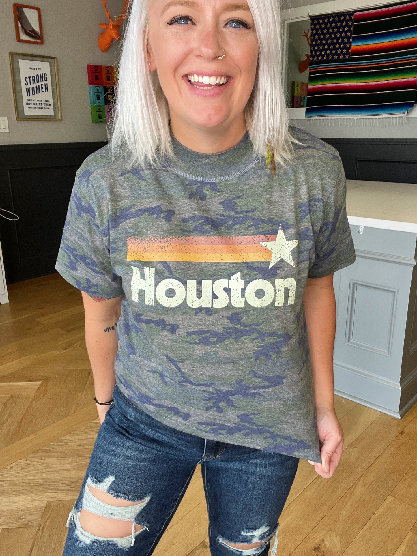 Retro Houston Boyfriend Crop Tee [Camo]