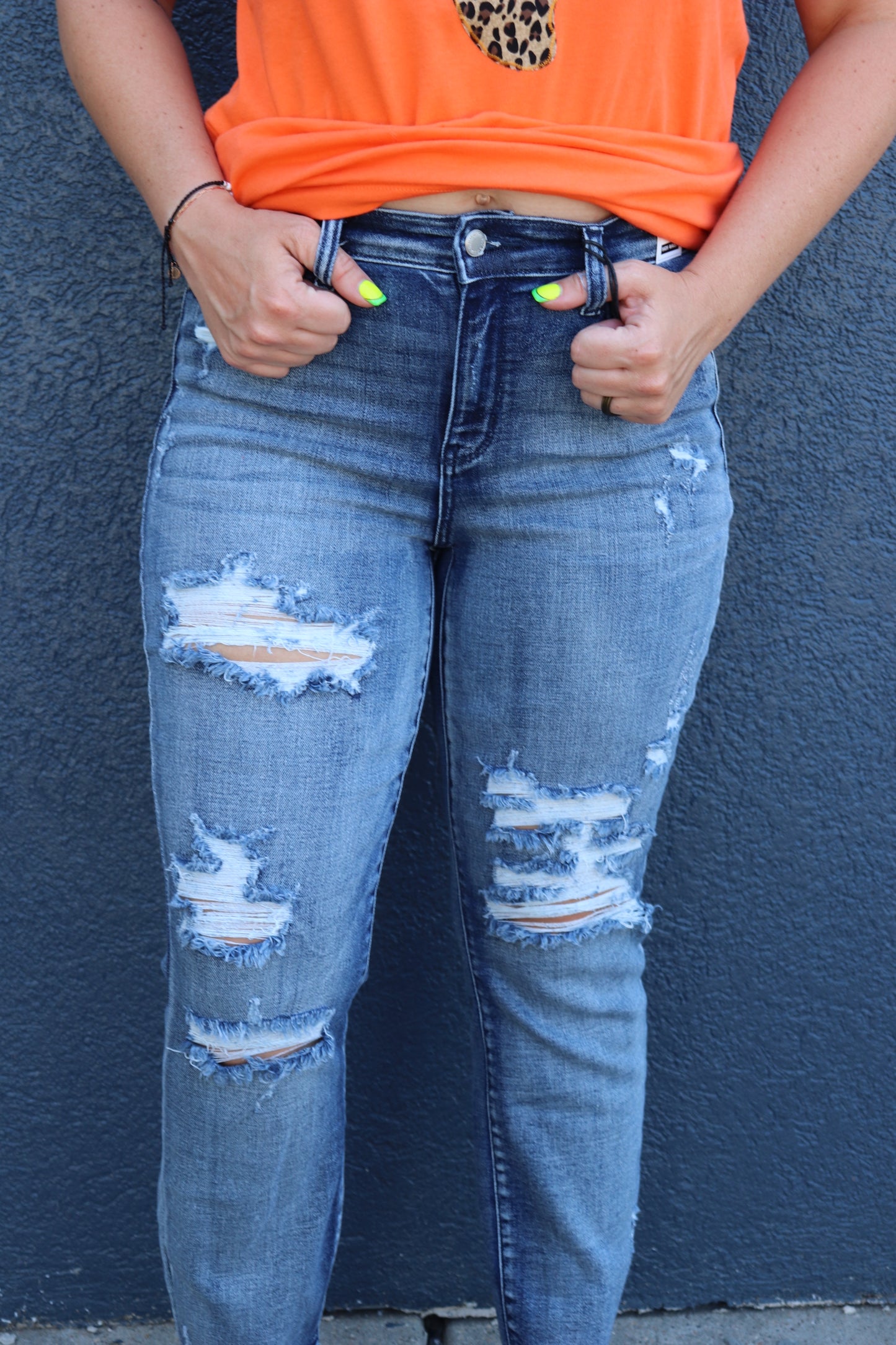 Daredevil Destroyed Boyfriend Jeans [Medium Wash]