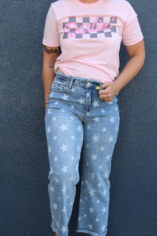 Last Call Stunner Star Cropped Straight Jeans