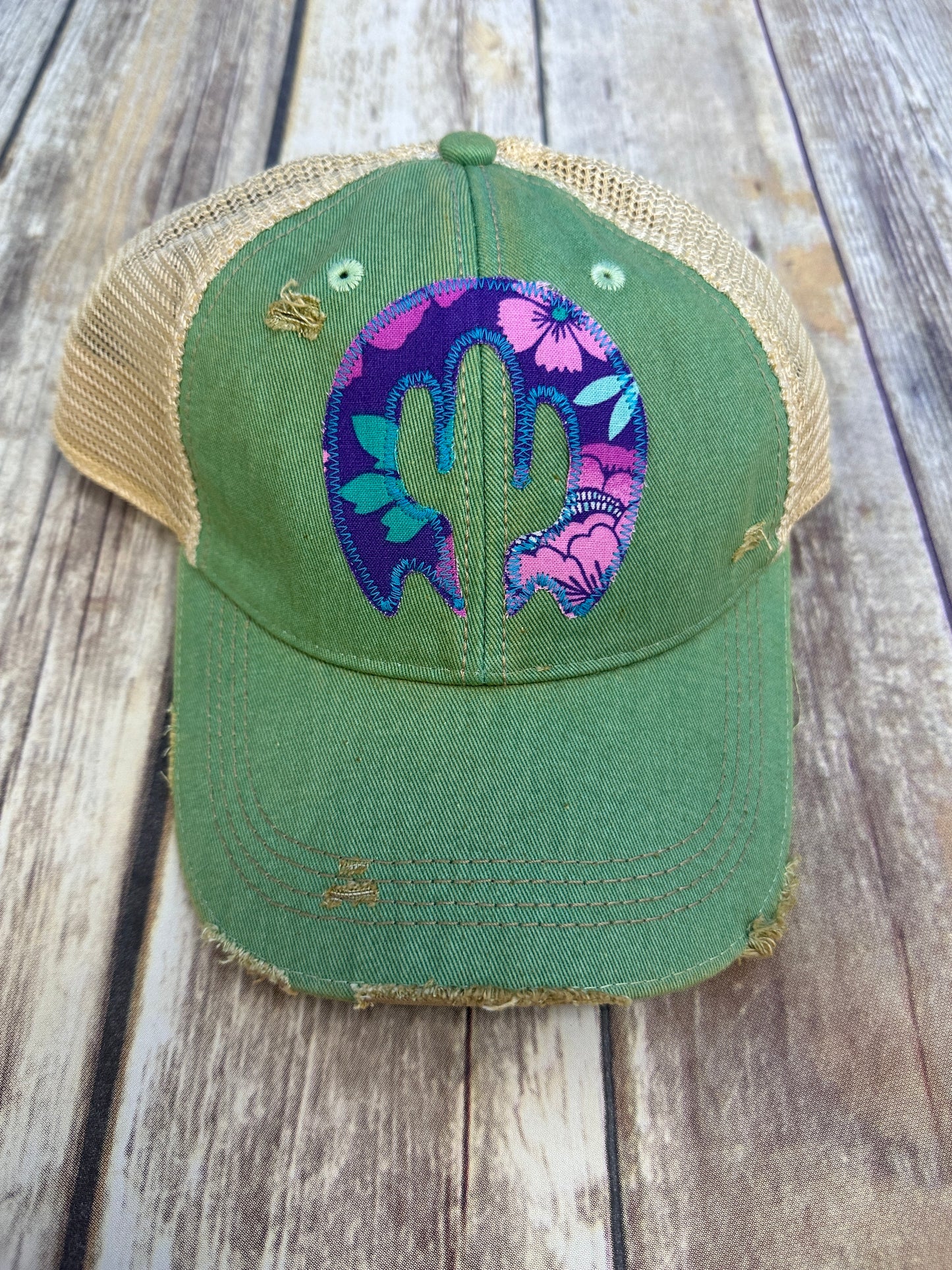 Purple Floral Dirty Trucker Hat