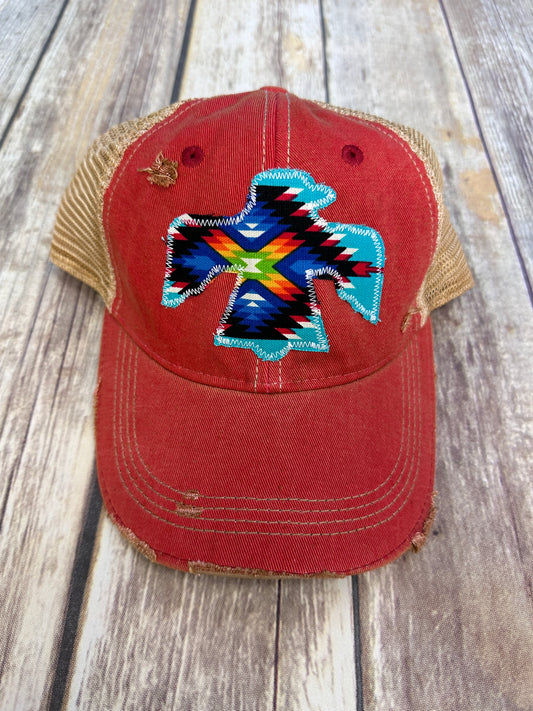 Turquoise Tribal Dirty Trucker Hat