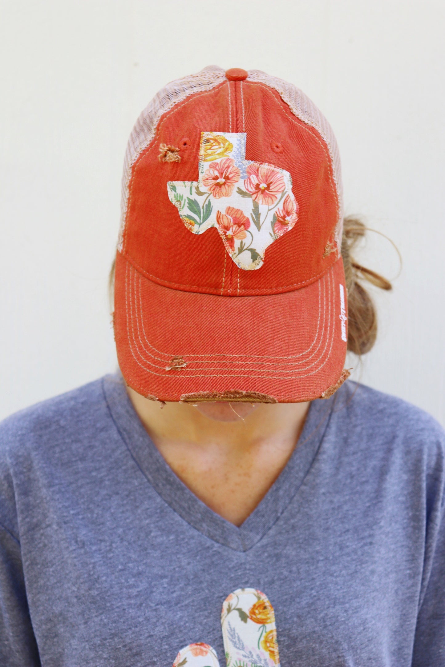 Coral Floral Dirty Trucker Hat
