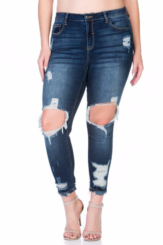 Last Call Queen Size Dilly Distressed Open-Knee Jeans