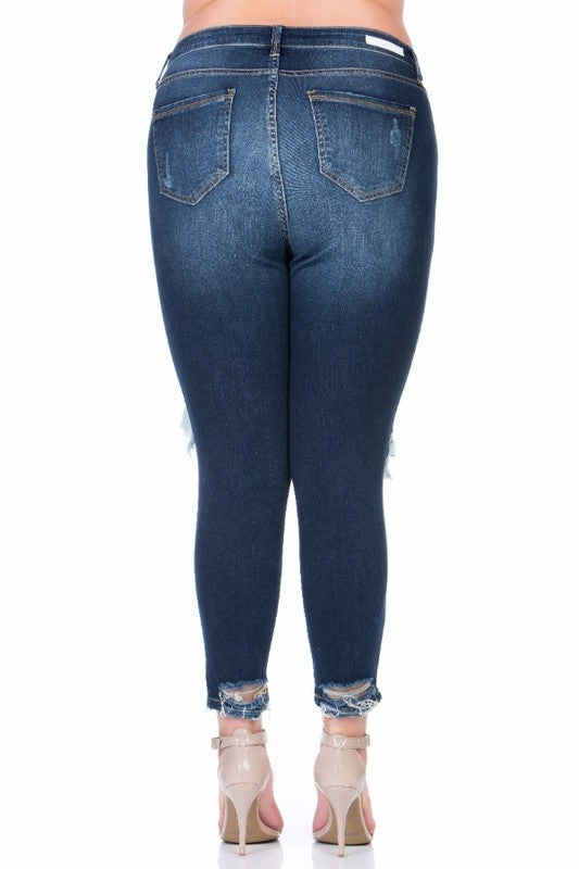 Last Call Queen Size Dilly Distressed Open-Knee Jeans