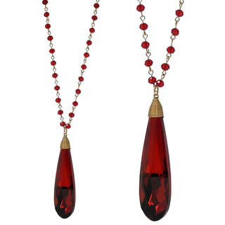 Jeweled Teardrop Necklace [Red]