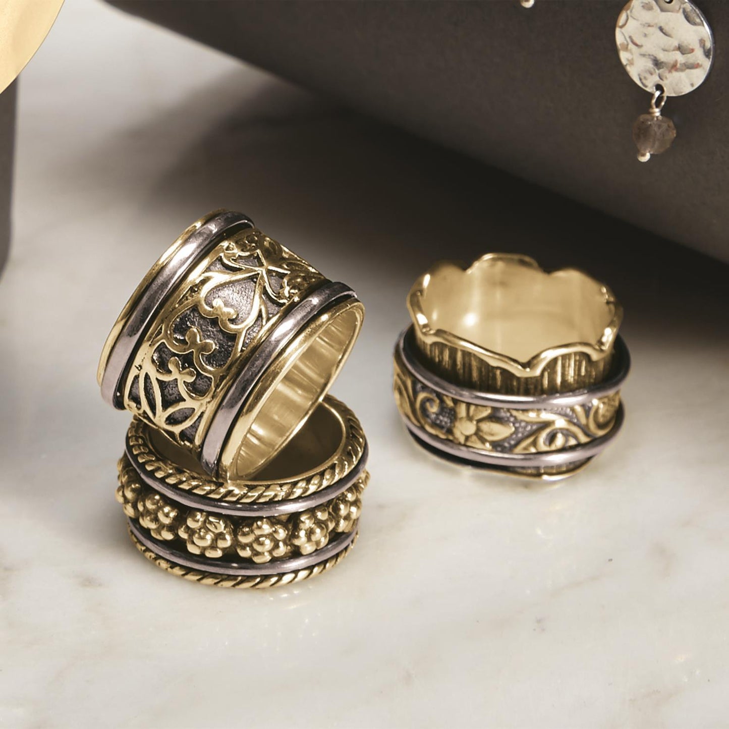 Gold Rotating Wide Rings [3 Styles]